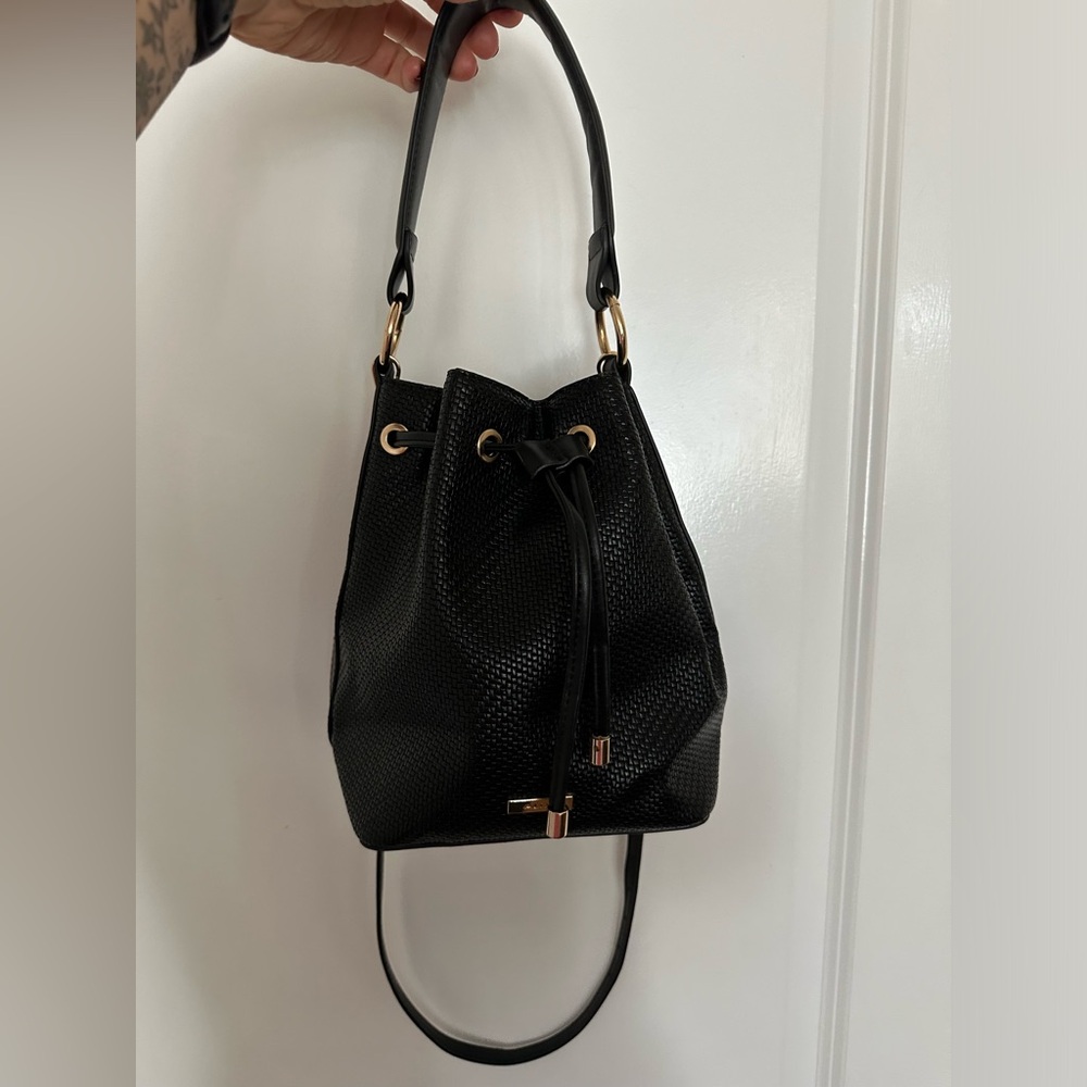 Aldo Black and Gold Drawstring Purse